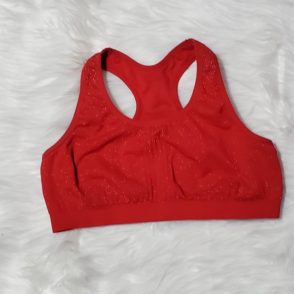 Ideology Coral/Red Glittery Razor Back Sports Bra